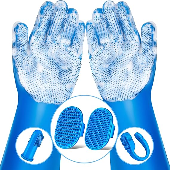 6pcs Pet Grooming Kit With Bath Brush And Gloves For Dogs And Cats
