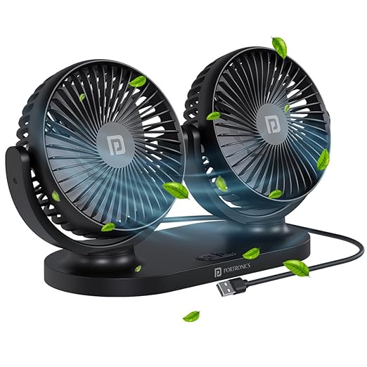Twin Cool Dual Head Portable Usb Car Fan With 360 Rotation And 3 Speed Settings
