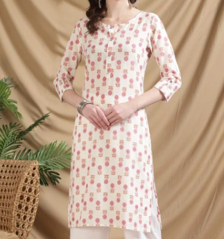 Cotton Floral Print Straight Kurta For Women